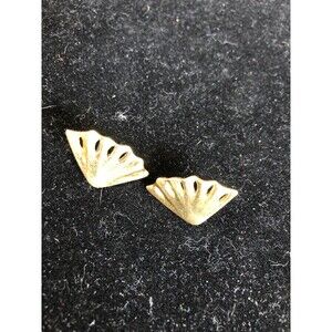 Trifari Earrings Gold Tone Fan Shapped Pierced